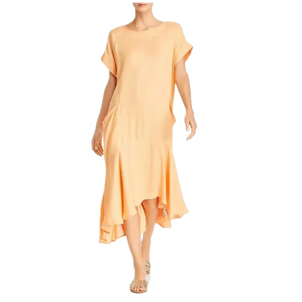 Free People Light Orange Short Sleeved V-Neck T-Shirt Low Scoop Back Maxi Dress